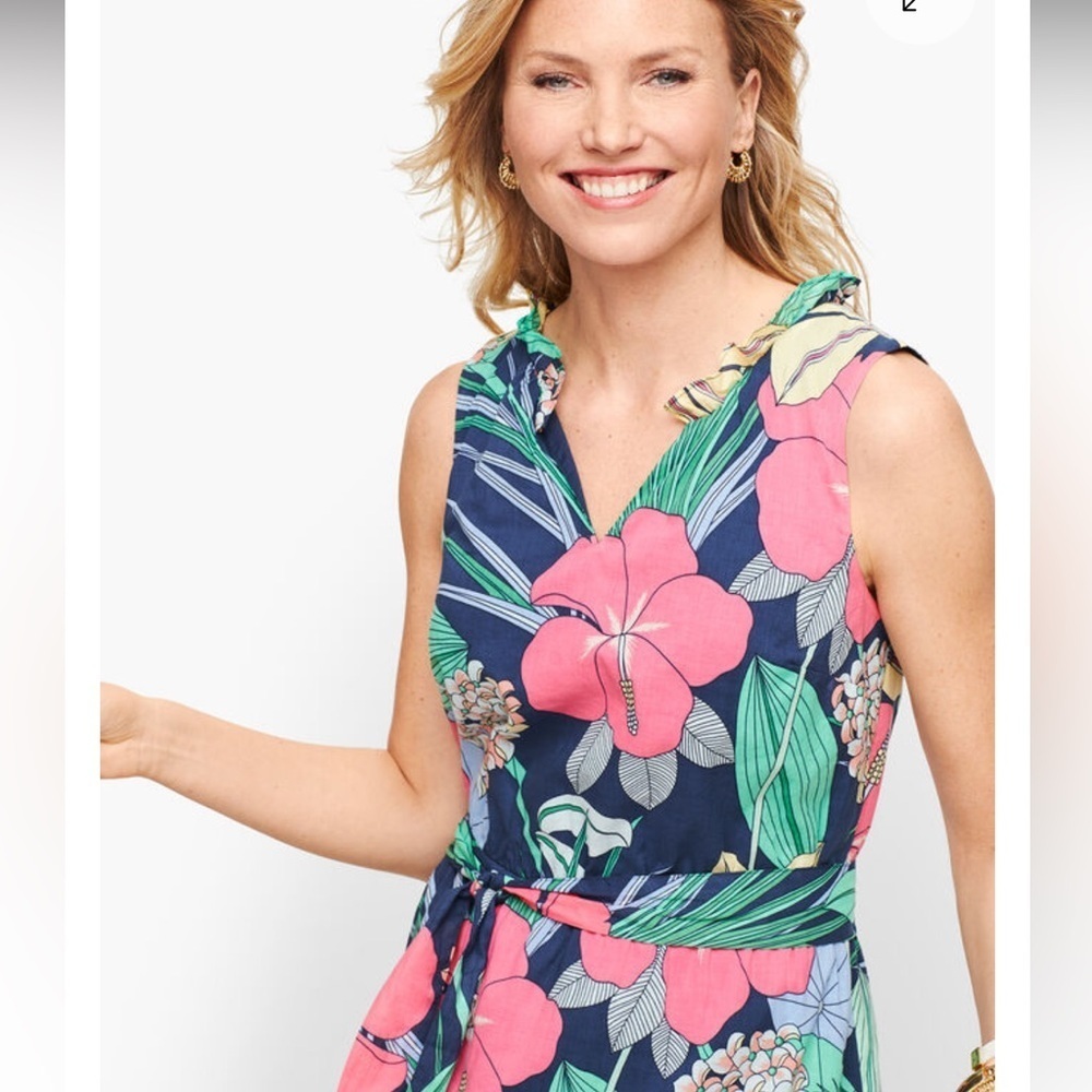 TALBOTS Voile Hibiscus Maxi Dress Cotton Tropical Hawaiian Vacation Size 8 - Picture 16 of 16